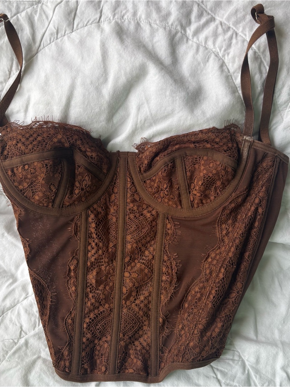 SHEIN Brown Lace Longline Bustier Corset Top